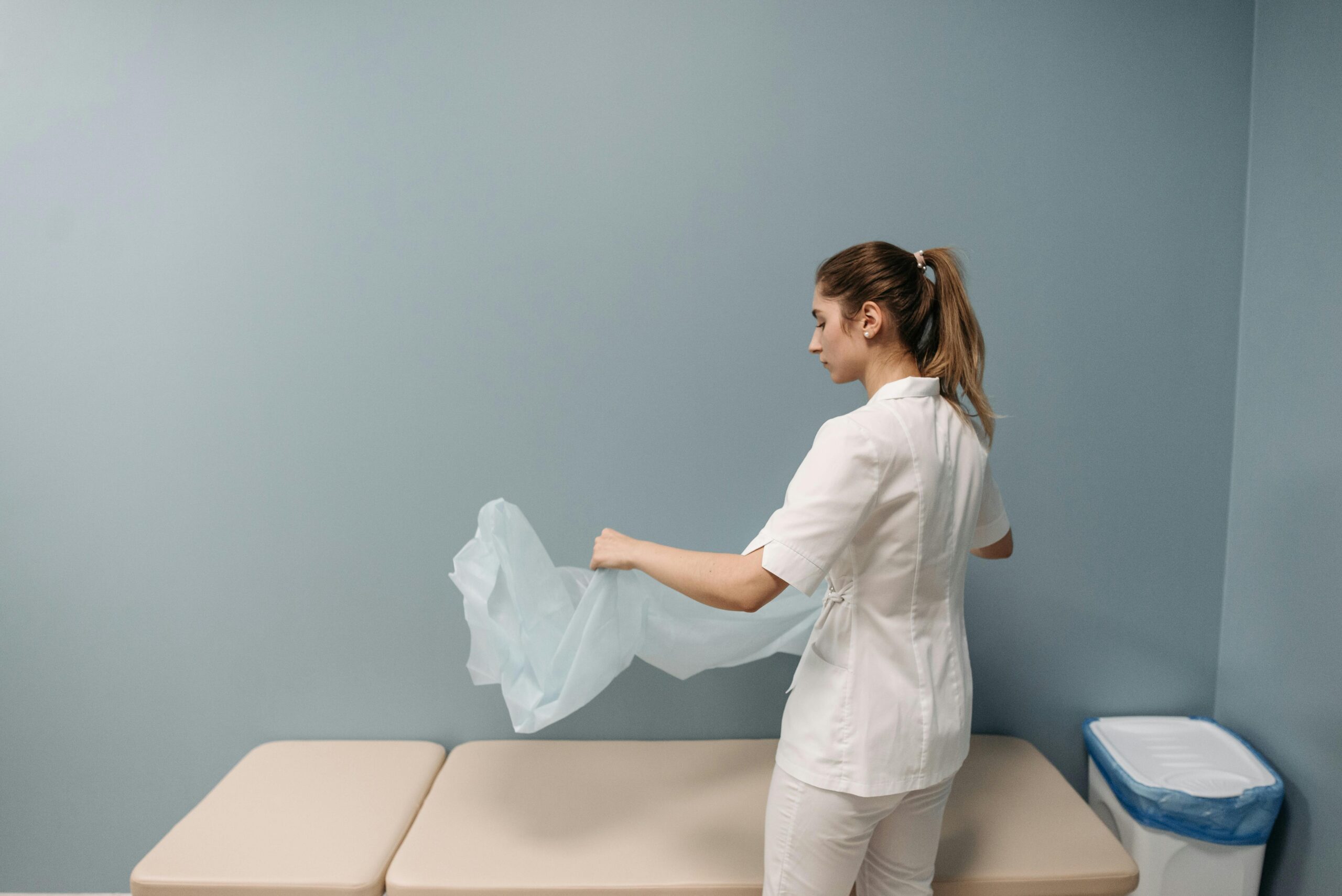 Perform general cleaning tasks in a clinical setting